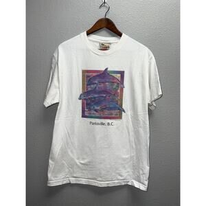 Vintage Dolphin Shirt Parksville British Columbia Canada Art The Woods 90s VTG L